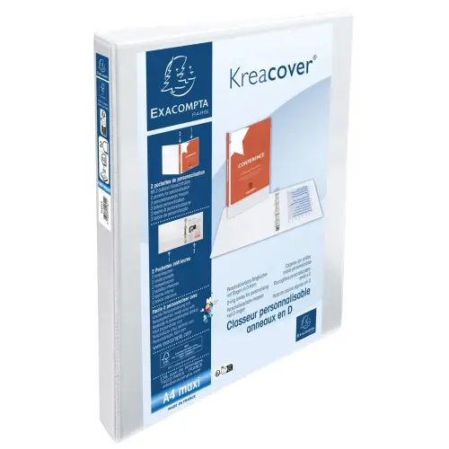 Classeur PP personnalisable Kreacover - 2 anneaux en D 20mm - A4 maxi - Blanc - EXACOMPTA photo du produit