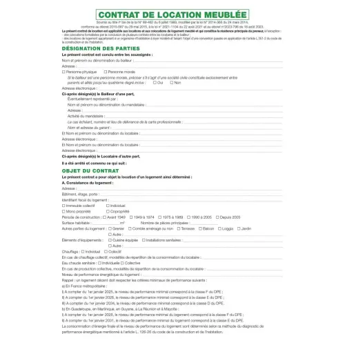Feuilles Contrat de location pour locaux meublés - EXACOMPTA photo du produit