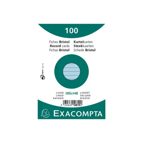 Paquet 100 fiches sous film - bristol ligné non perforé 105x148mm - Azur - EXACOMPTA photo du produit