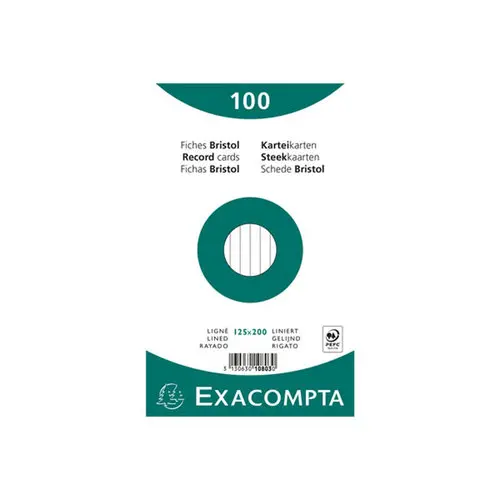 Paquet 100 fiches sous film - lign&eacute; non perfor&eacute; - 125x200mm - Blanc - EXACOMPTA photo du produit