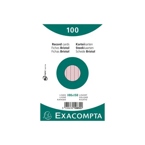 Paquet 100 fiches sous film - bristol ligné non perforé 100x150mm - Rose - EXACOMPTA photo du produit