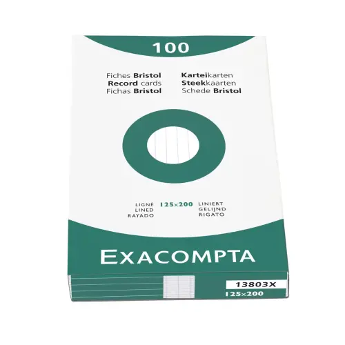 Étui de 100 fiches - bristol blanc ligné non perforé 125x200mm - Blanc - EXACOMPTA photo du produit