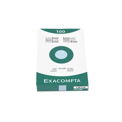 Étui de 100 fiches - bristol ligné non perforé 125x200mm - Azur - EXACOMPTA photo du produit
