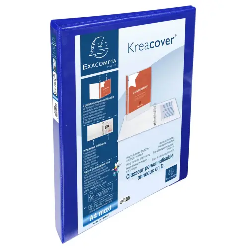 Classeur PP personnalisable Kreacover - 4 anneaux en D 15mm - A4 maxi - Bleu - EXACOMPTA photo du produit