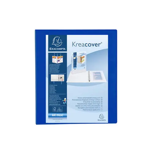 Classeur PP personnalisable Kreacover - 4 anneaux en D 30mm - A4 maxi - Bleu - EXACOMPTA photo du produit