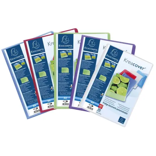Protège-documents en polypropylène semi rigide Kreacover® Chromaline 60 vues - A4 - Couleurs assorties - EXACOMPTA photo du produit