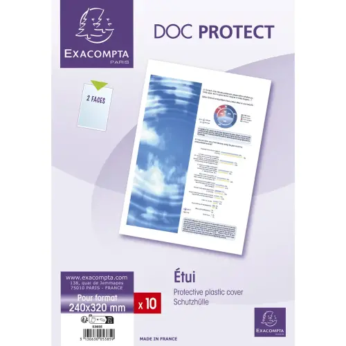 Sachet de 10 étuis de protection simples PVC lisse 20/100e - A4 maxi - Cristal - EXACOMPTA photo du produit