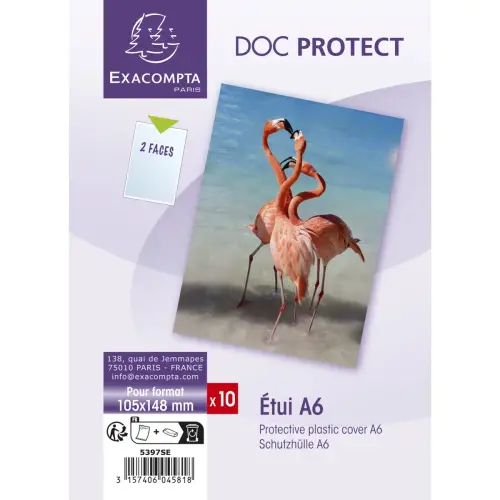Sachet de 10 &eacute;tuis de protection simple PVC lisse 20/100e - A6 - Cristal - EXACOMPTA photo du produit