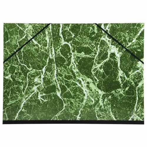 Carton &agrave; dessin papier marbr&eacute; verni avec &eacute;lastiques 37 x 52 cm - Pour format 1/2 raisin - Vert - Exacompta photo du produit