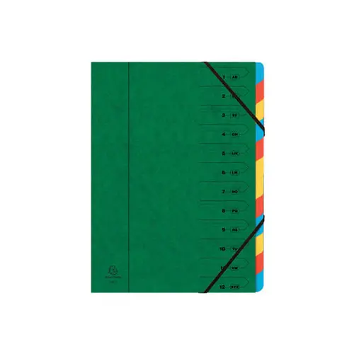 Trieur agrafé avec élastiques 12 compartiments - Vert - EXACOMPTA photo du produit
