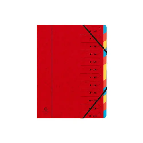 Trieur agraf&eacute; avec &eacute;lastiques 12 compartiments - Rouge - EXACOMPTA photo du produit