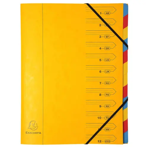 Trieur agrafé avec élastiques 12 compartiments - Jaune - EXACOMPTA photo du produit
