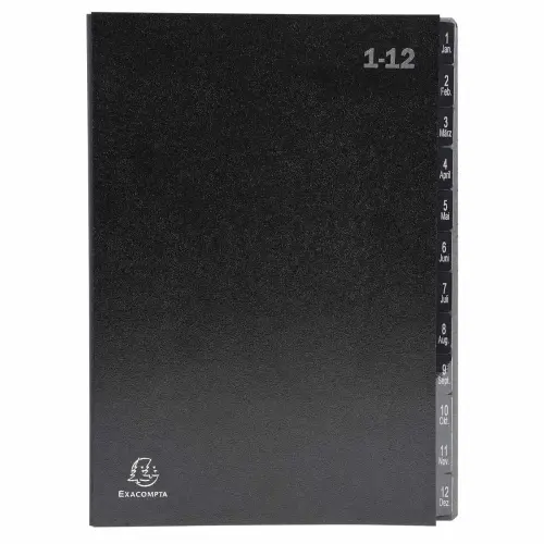 Trieur rigide Economique Ordonator 12 compartiments num&eacute;riques - 24x34cm - Noir - EXACOMPTA photo du produit