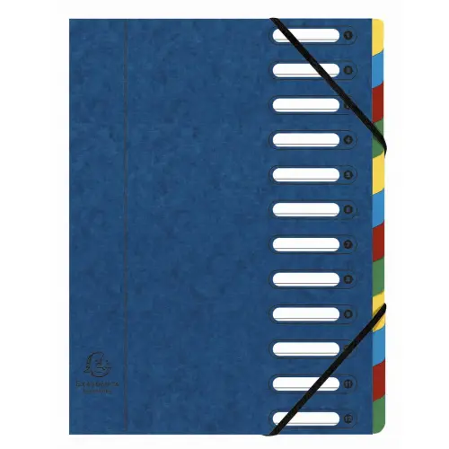 Trieur HARMONIKA® à fenêtres avec élastiques véritable carte lustrée 12 compartiments - Bleu - EXACOMPTA photo du produit