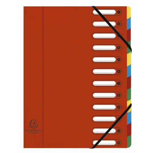 Trieur HARMONIKA&reg; &agrave; fen&ecirc;tres avec &eacute;lastiques v&eacute;ritable carte lustr&eacute;e 12 compartiments - Rouge - EXACOMPTA photo du produit