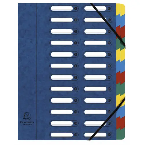 Trieur HARMONIKA® à fenêtres avec élastiques véritable carte lustrée 24 compartiments - Bleu - EXACOMPTA photo du produit