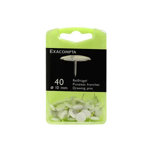 Bo&icirc;te de 40 punaises - Hauteur de pointe 7mm - 10mm de diam&egrave;tre - Blanc - EXACOMPTA photo du produit