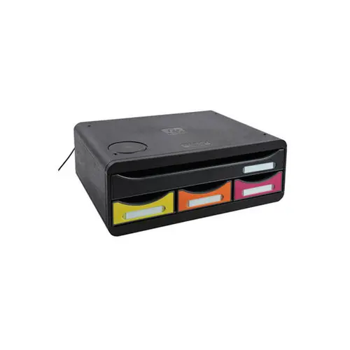 TOOLBOX MINI 4 tiroirs avec recharge par Induction Qi - Noir/arlequin - EXACOMPTA photo du produit