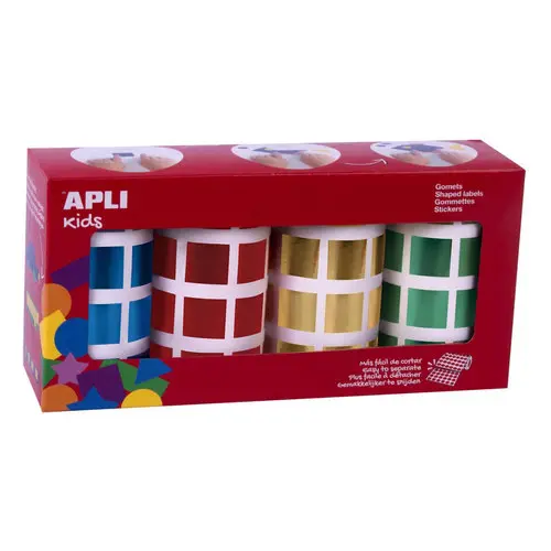 Gommettes carrés bleu, rouge, orange, vert 20 mm 4 rouleaux photo du produit