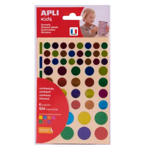 Gommettes rondes permanent multicolores métallisées 6 feuillesles - Apli photo du produit
