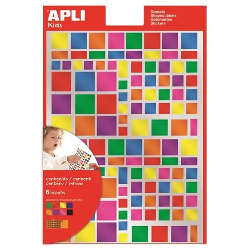 Gommettes carrées 20 mm permanent multicolores métal 6 feuilles photo du produit