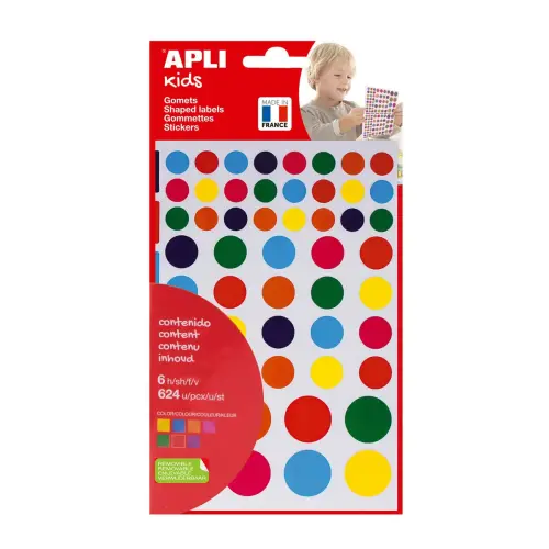 Gommettes rondes enlevables multicolores 6 feuilles photo du produit