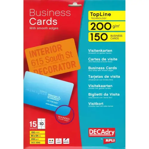 Cartes de visite blanches TopLine 200 g 85 x 54 mm 15 feuillesles - Apli photo du produit
