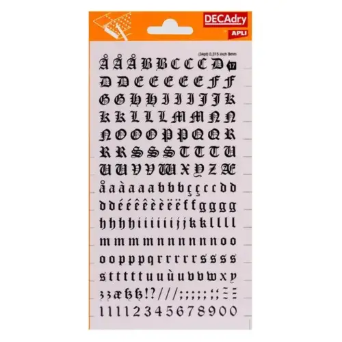 Lettres et chiffres transfert noirs 8 mm 199 caract&egrave;res photo du produit