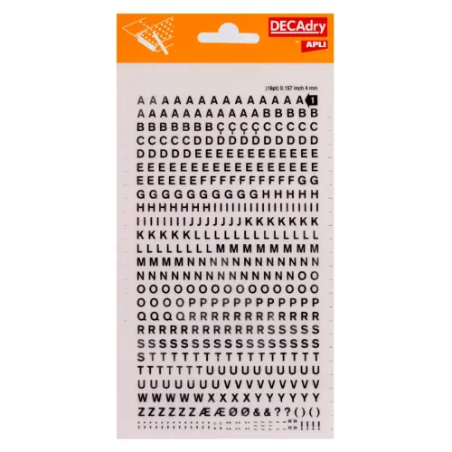 Lettres transfert majuscules noires 4 mm 470 caractères - Apli photo du produit