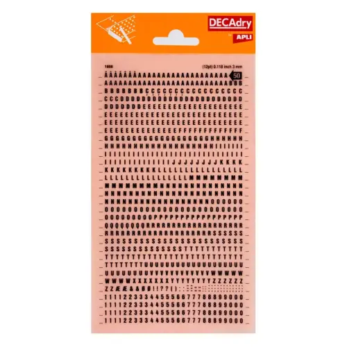 Lettres et chiffres transfert noirs 3 mm 888 caract&egrave;res photo du produit
