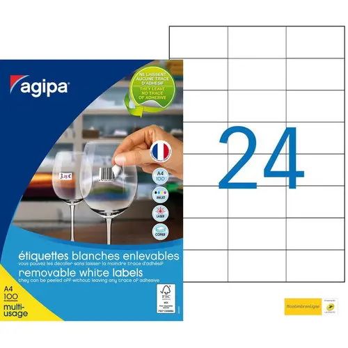 Etiquettes blanches enlevables 70x37 mm 100 feuilles photo du produit