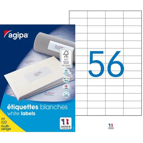 Etiquettes blanches permanentes 52,5x21,2 mm 100 feuilles photo du produit