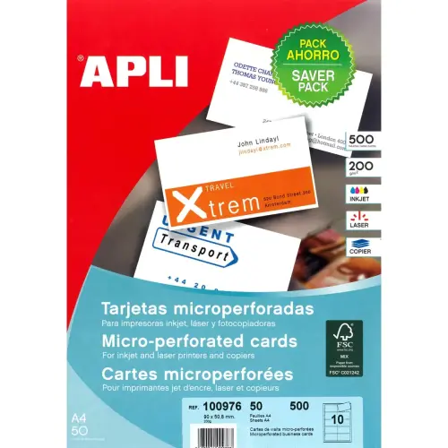 Pochette de 400 cartes de visite micro perforées 200g photo du produit