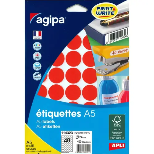 Pastilles rouge multi-usage Ø 24 mm 10 feuilles photo du produit