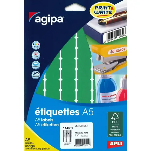 Etiquettes vert multi-usage 16 x 22 mm 10 feuilles photo du produit