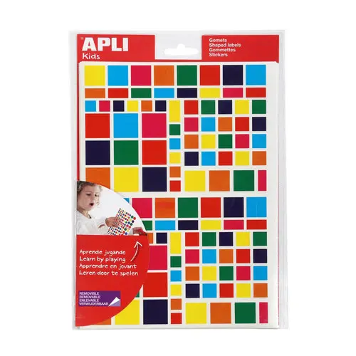 Gommettes enlevables carrés de tailles et couleurs assorties 20 feuilles photo du produit