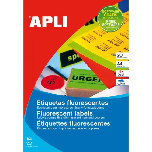 Étiquettes jaune fluorescent permanentes 99,1 x 67,7 mm 20 feuilles photo du produit