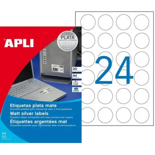 Étiquettes argent métallisé Ø 40,0 mm 20 feuilles photo du produit