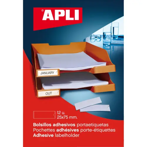 Pochettes adh&eacute;sives porte-&eacute;tiquettes 25 x 75 mm 12 u. photo du produit