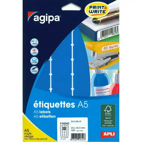 Etiquettes bleu multi-usage 24 x 33,5 mm 10 feuilles photo du produit