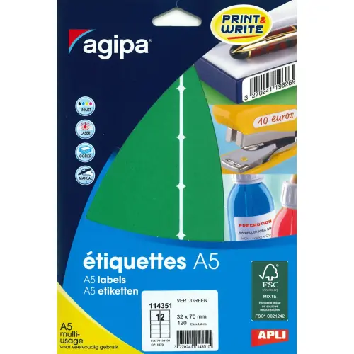 Etiquettes verte multi-usage 32 x 70 mm 10 feuilles photo du produit