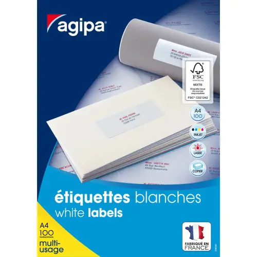 Etiquettes blanches permanentes 97,0x42,4,0 mm 100 feuilles photo du produit