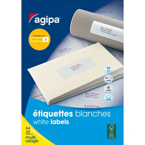 Etiquettes blanches permanentes 70,0x37,0 mm 25 feuilles photo du produit