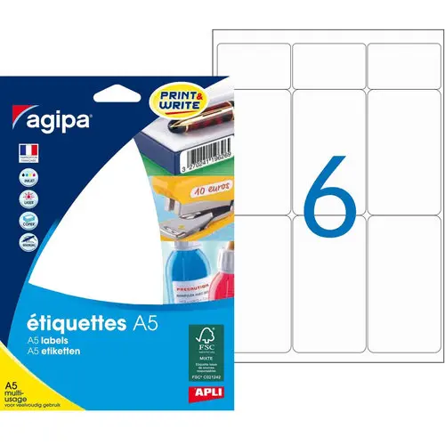 Etiquettes blanches multi usage 80x45 mm 16 feuilles photo du produit