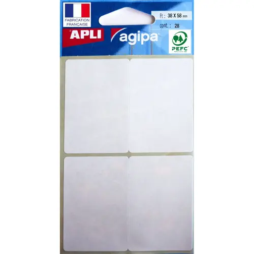 28 Etiquettes - 38 x 58 mm - Blanc - APLI photo du produit