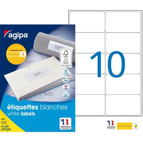 Etiquettes blanches permanentes 99,1x57,0 mm 100 feuilles photo du produit