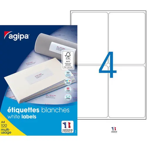 Etiquettes blanches permanentes 99,1x139 mm 100 feuilles photo du produit
