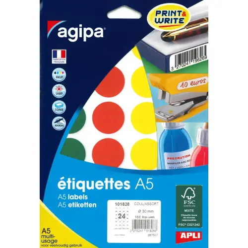 Pastilles couleurs assorties multi usage Ø 30 mm 10 feuilles photo du produit