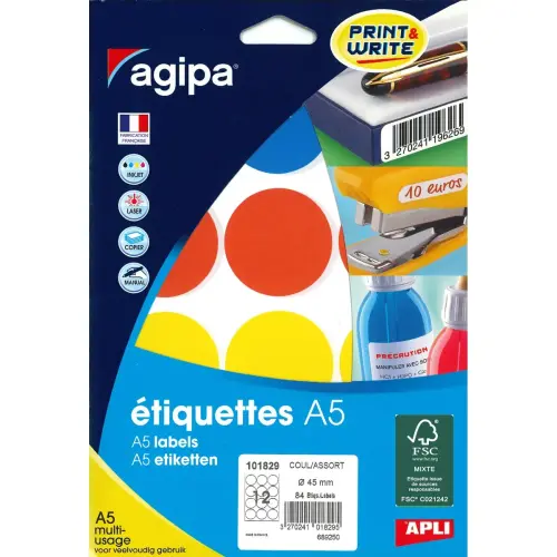 Pastilles couleurs assorties multi usage Ø 45 mm 7 feuilles photo du produit