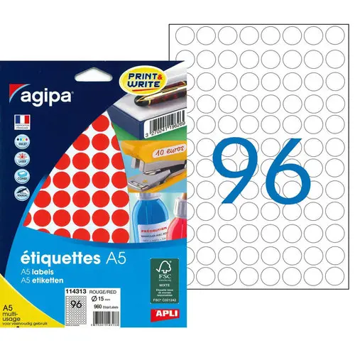 Pastilles rouge multi-usage Ø 15 mm 10 feuilles photo du produit